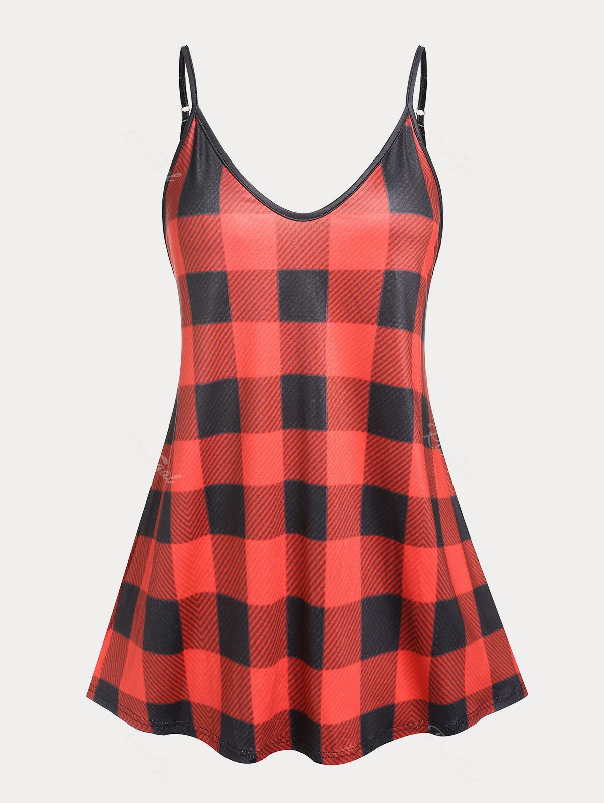 Online Plaid Plus Size Flared Tank Top  
