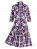 Plus Size Lace Panel T-shirt and Roll Up Sleeve Plaid Open Front Draped Coat Outfit -  