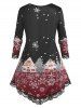 Fashion Plus Size Lace Trim Snowflake Print Christmas T-shirt and Pants -  