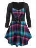 Fashion Plus Size Plaid Lace Up Skirted Long Sleeve Tees and Leggings -  