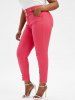 Plus Size Colorblock Tee and High Waisted Ladder Cut Jeans Outfit -  
