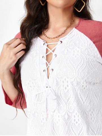 Plus Size Lace Insert Raglan Sleeve T Shirt