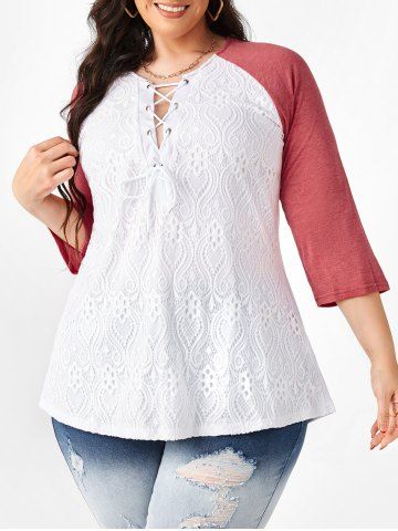 Plus Size Lace Insert Raglan Sleeve T Shirt