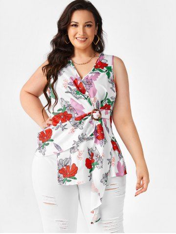Plus Size Floral Wrap Tank Top