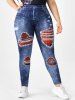 Plus Size Plaid 3D Print High Waisted Skinny Jeggings -  
