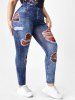 Plus Size Plaid 3D Print High Waisted Skinny Jeggings -  