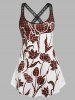 Plus Size Flower Gingham Crisscross Lace Insert Tank Top -  