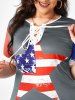 Plus Size Lace Up American Flag Print Patriotic T Shirt -  