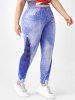 Plus Size Checked Panel 3D Print Jeggings -  