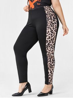 Plus Size High Rise Leopard Print Skinny Leggings - BLACK - 1X