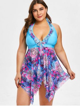 Plus Size & Curve Halter Printed Swim Dress Set