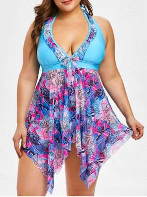 Plus Size & Curve Halter Printed Swim Dress Set