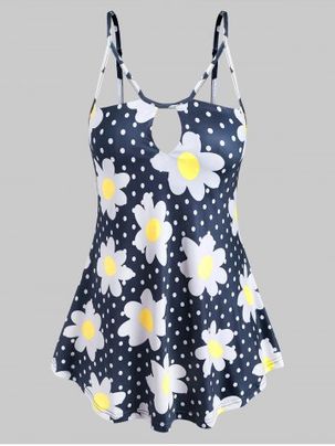 Keyhole Strappy Daisy Dotted Plus Size Cami Top