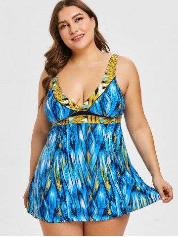 Plus Size Low Cut Printed Skirted Tankini Set