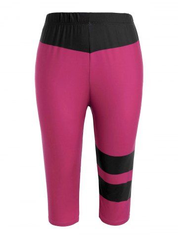 Plus Size Striped Colorblock Capri Leggings