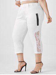 Plus Size O Ring Zip Lace Insert Capri Leggings -  