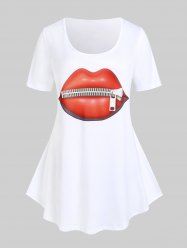 Valentines Day 3D Zipper Lip Print Plus Size Tee -  