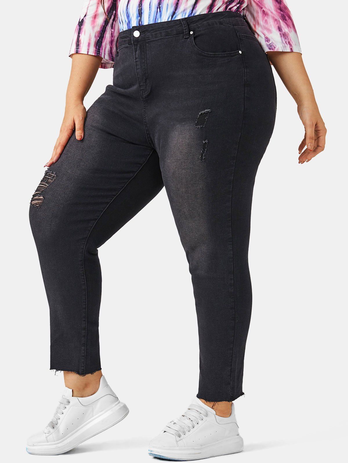 Online Plus Size Ripped Frayed Hem jeans  
