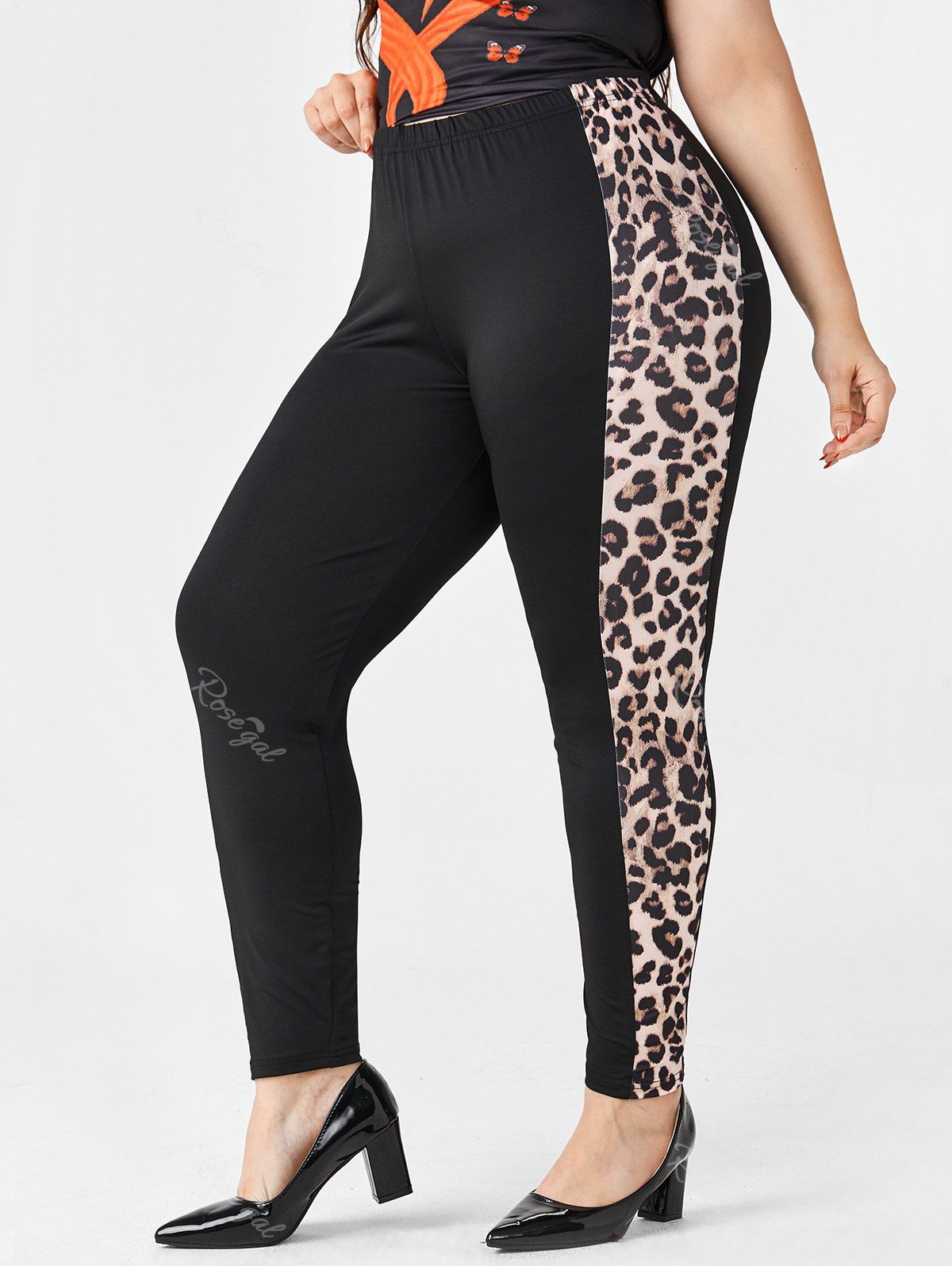 Fashion Plus Size High Rise Leopard Print Skinny Leggings  