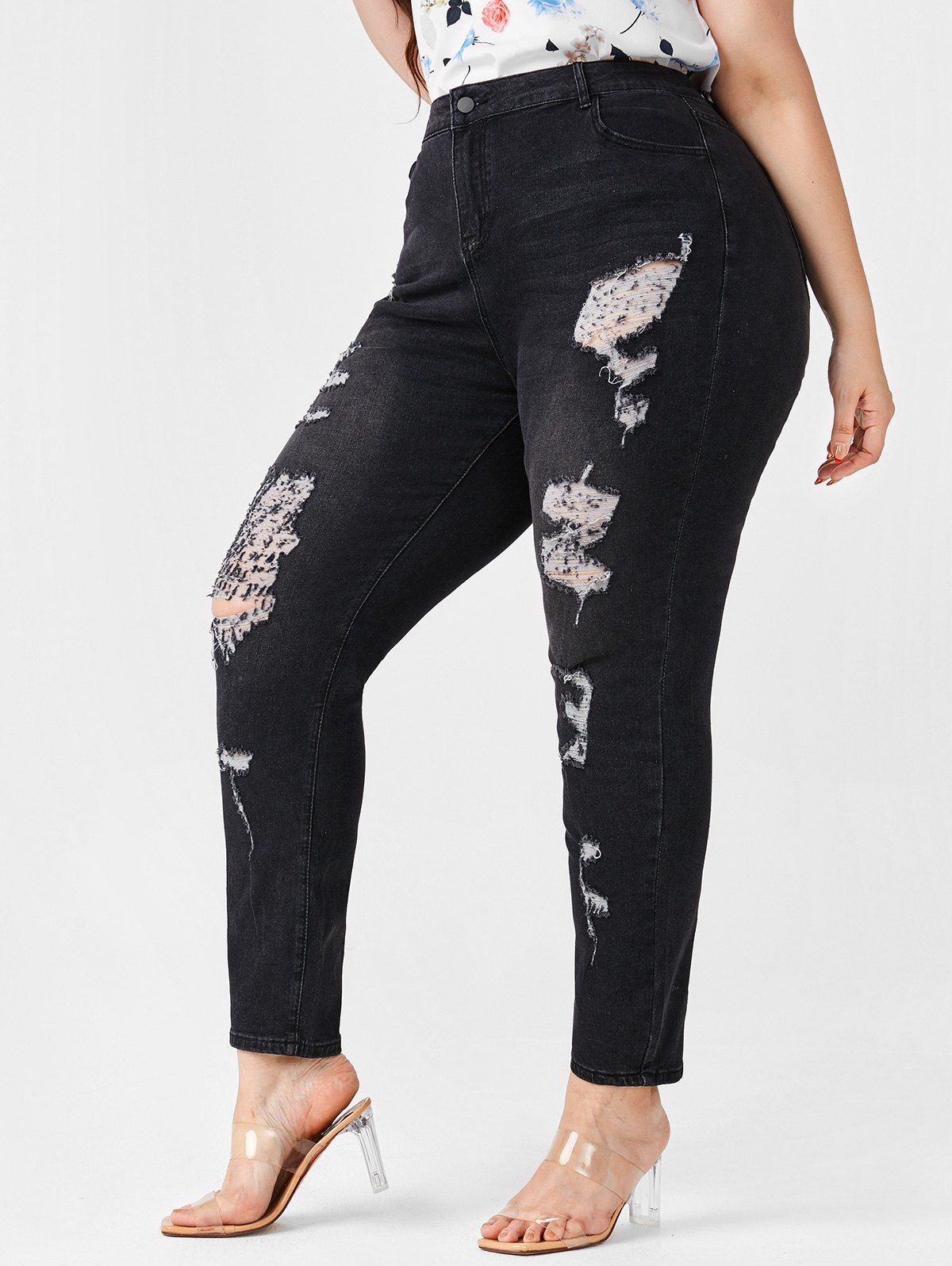 Shops Plus Size Distressed High Waisted Jeans  