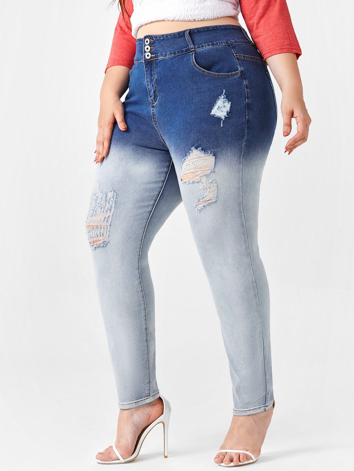 Plus Size Dip Dye Ripped Jeans [36% OFF 