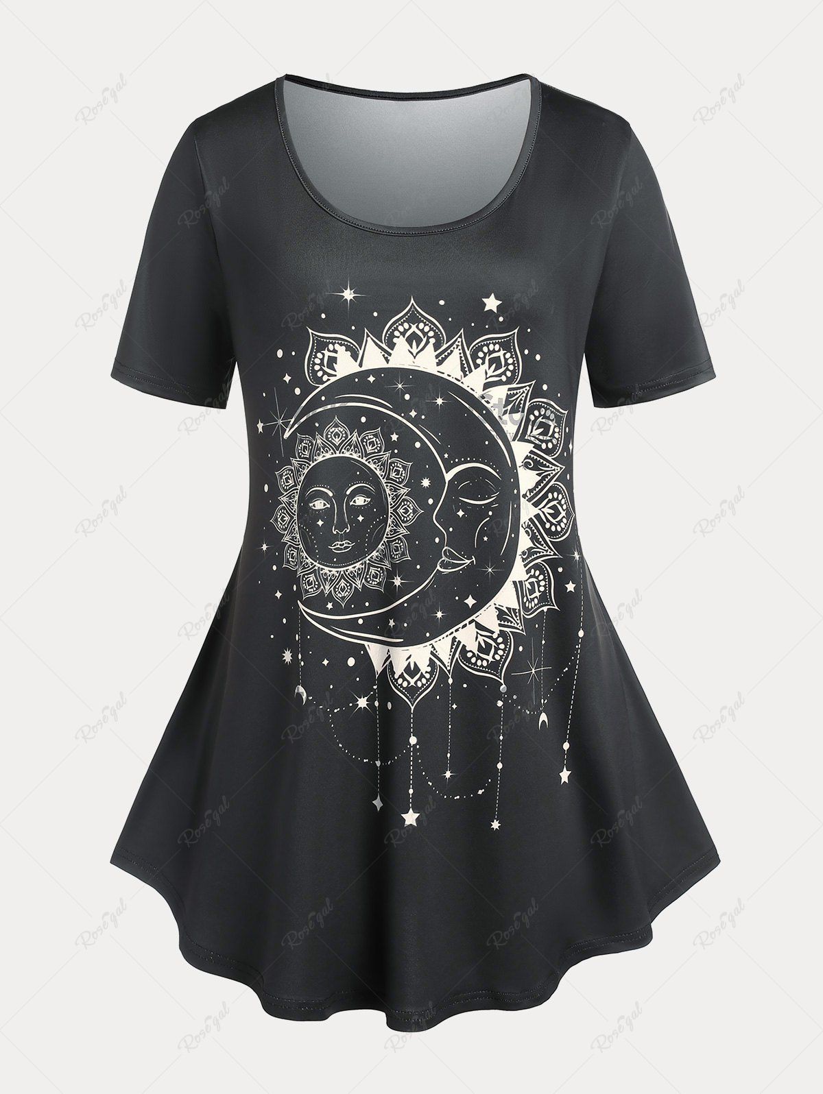 Sale Basic Sun and Moon Print Plus Size Tee  