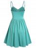 Robe Plissée Fleurie en Dentelle Insérée avec Nœud Papillon - Vert M