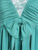 Floral Lace Insert Bowknot Cinched Dress -  
