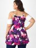 Plus Size Cold Shoulder Chains Butterfly Print Tee -  
