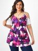 Plus Size Cold Shoulder Chains Butterfly Print Tee -  