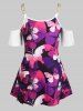 Plus Size Cold Shoulder Chains Butterfly Print Tee -  