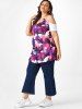 Plus Size Cold Shoulder Chains Butterfly Print Tee -  