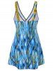 Plus Size Low Cut Printed Skirted Tankini Set -  