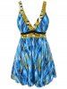 Plus Size Low Cut Printed Skirted Tankini Set -  