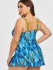 Plus Size Low Cut Printed Skirted Tankini Set -  