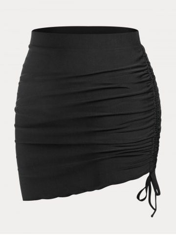 Cinched Cover Up Mini Skirt and Briefs Plus Size & Curve Swim Bottoms - BLACK - 3X