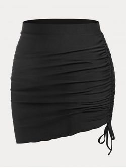 Cinched Cover Up Mini Skirt and Briefs Plus Size & Curve Swim Bottoms - BLACK - 4X