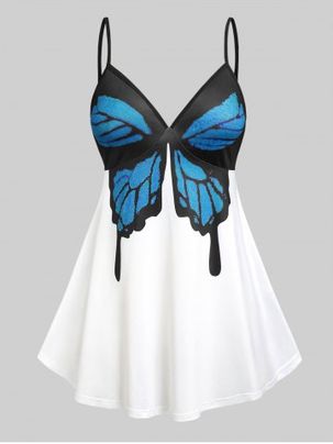 Plunge Butterfly Print Plus Size & Curve Tank Top