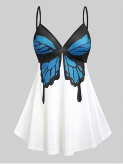 Plunge Butterfly Print Plus Size & Curve Tank Top - WHITE - 4X | US 26-28