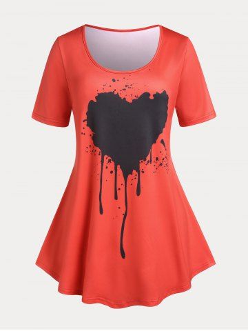 Heart Print Valentines Day Plus Size & Curve T-shirt - RED - L | US 12