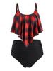 Plus Size & Curve Colorblock Plaid Ruched Padded Tummy Control Tankini Swimsuit -  