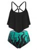 Plus Size & Curve Octopus Printed O-Ring Ruched Padded Tummy Control Tankini Swimsuit -  