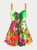 Plus Size & Curve Butterfly Print Ruched Empire Waist Swim Dress Set -  