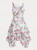 Floral Print Crisscross Handkerchief Plus Size & Curve Midi Cottagecore Dress -  