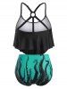 Plus Size & Curve Octopus Printed O-Ring Ruched Padded Tummy Control Tankini Swimsuit -  
