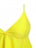 Striped Sunflower Print Plus Size & Curve Plunge Tummy Control Tankini Swimsuit -  