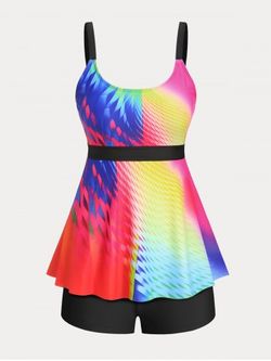Bright Color Modest Plus Size & Curve Tankini Swimsuit - MULTI - L