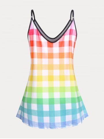 Colorful Plaid Print Plus Size Tank Top