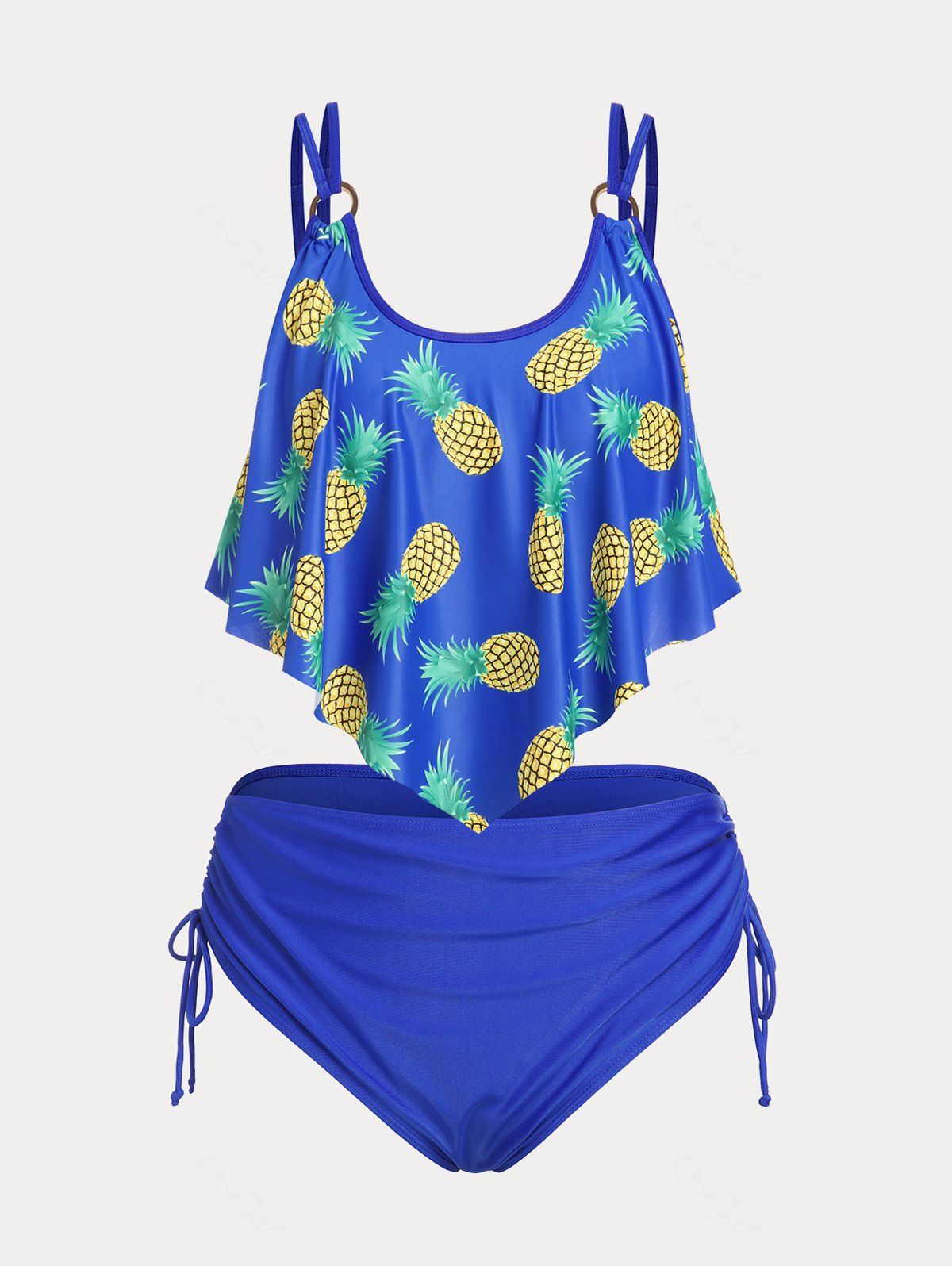 Online Pineapple Print Ruffled Overlay Plus Size & Curve Tankini Swimsuit  