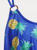 Maillot de Bain Tankini à Imprimé Ananas Superposé de Grande Taille à Volants - Bleu 3X